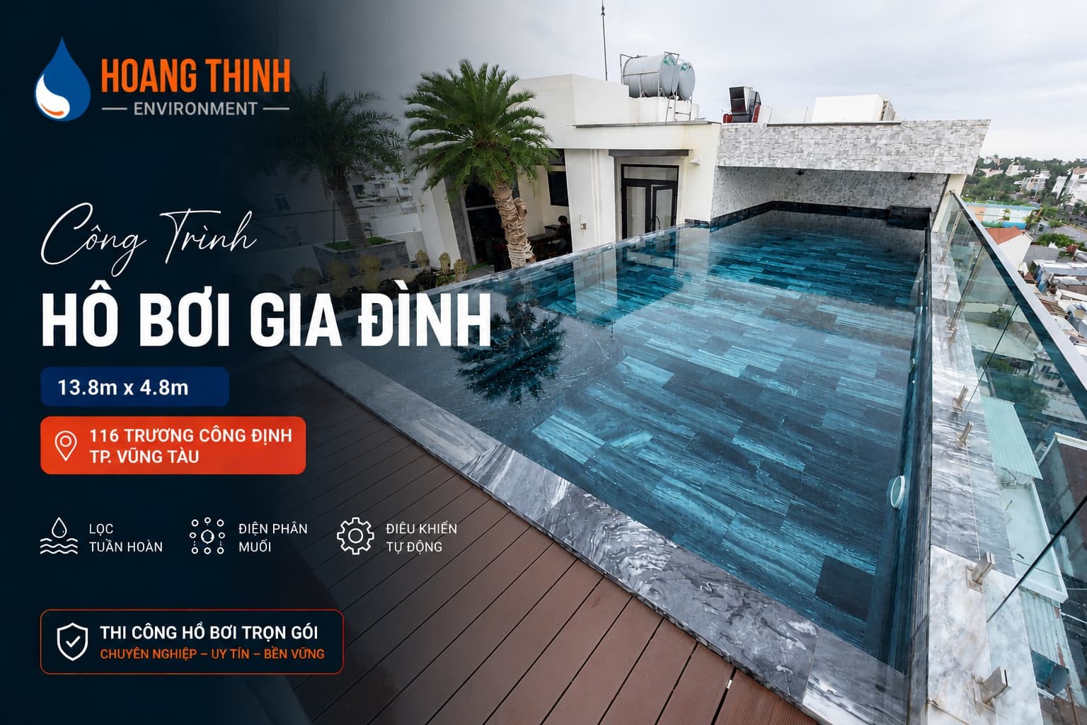 Hồ bơi sân thượng gia đình anh Hải – 116 Trương Công Định, TP. Vũng Tàu