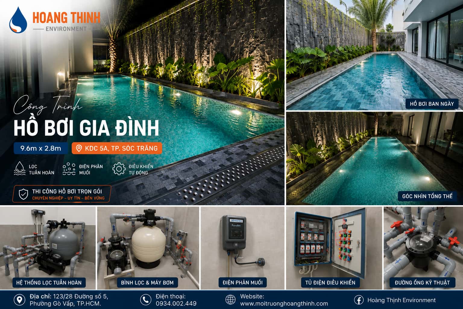 Dự án hồ bơi gia đình 9.6m x 2.8m tại KDC 5A, TP. Sóc Trăng